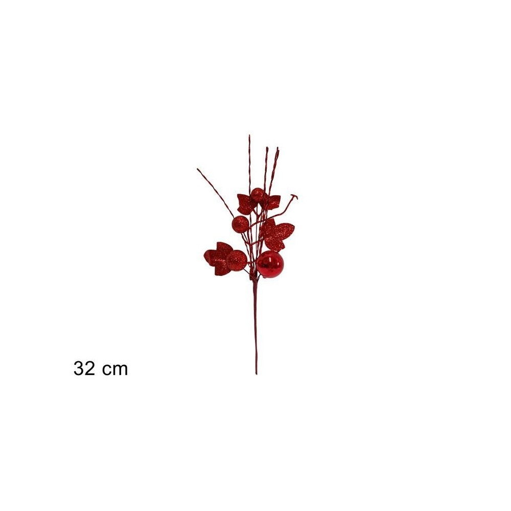 SPILLONE 32CM GLITTERATO CON PALLE E FILI LAMINATI ROSSO